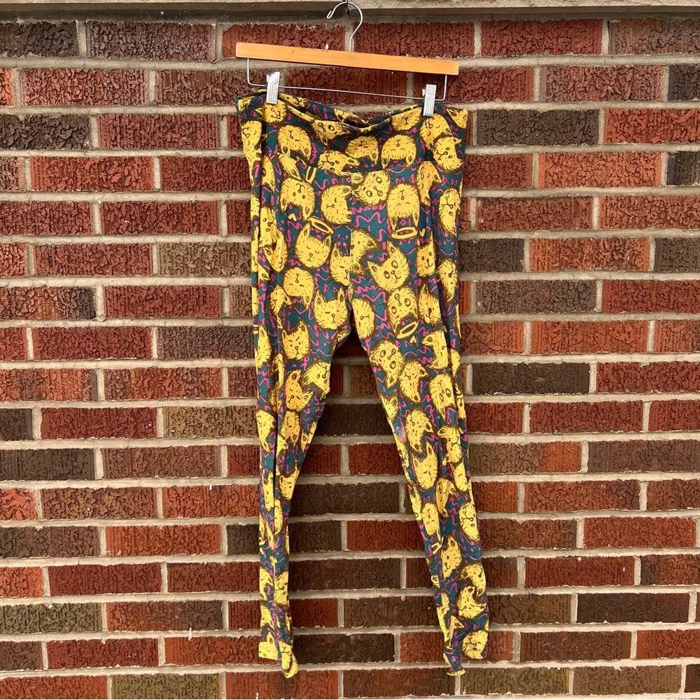 LuLaRoe Yellow Cat Angel Halo Pattern Mid Rise Leggings